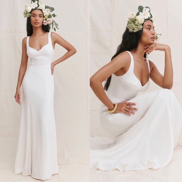 Reformation Lecce Maxi Crepe Dress Ivory Scoop Neck